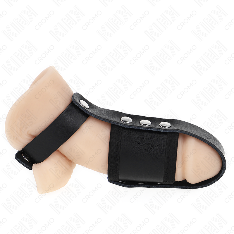 KINK - ANELLO PER GABBIA PER PENE IN PELLE CON CINTURINO DIVISORE PER PALLINE RIVESTITO REGOLABILE – Anelli per pene in metallo BDSM