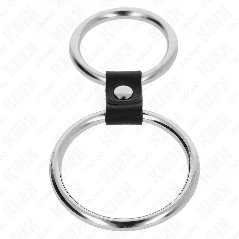 KINK - DOPPIO ANELLO PER PENE IN METALLO DA 3,7 CM A 5 CM COLLEGATO CON CINTURINO IN PELLE MODELLO 1 – Anelli per pene in metallo BDSM – foto 3
