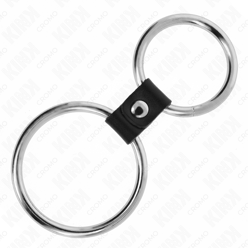 KINK - DOPPIO ANELLO PER PENE IN METALLO DA 3,7 CM A 5 CM COLLEGATO CON CINTURINO IN PELLE MODELLO 1 – Anelli per pene in metallo BDSM – foto 4
