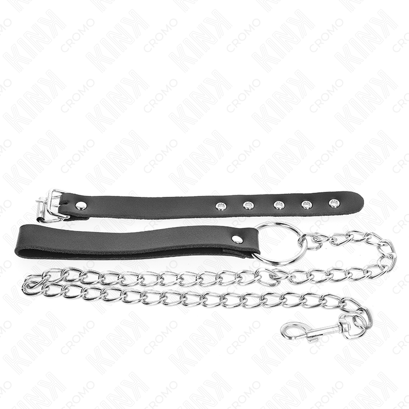 KINK - ANELLO PER PENE IN PELLE CON CINGHIA 21,5 X 2 CM E CATENA IN METALLO 60 CM – Anelli per pene in metallo BDSM – foto 4