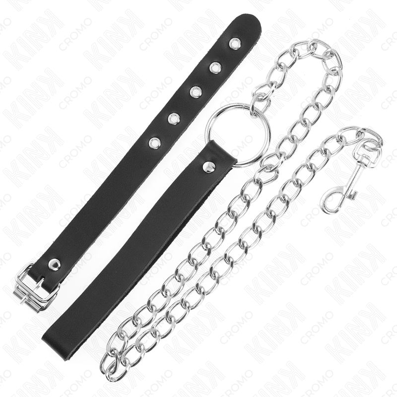KINK - ANELLO PER PENE IN PELLE CON CINGHIA 21,5 X 2 CM E CATENA IN METALLO 60 CM – Anelli per pene in metallo BDSM – foto 3