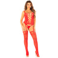 LEG AVENUE - CAMIGARTER + CALZE + PERIZOMA ROSSO TAGLIA UNICA – Insieme sexy della biancheria