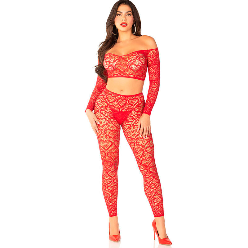 LEG AVENUE - CROP TOP + CALZE ROSSO TAGLIA UNICA – Insieme sexy della biancheria