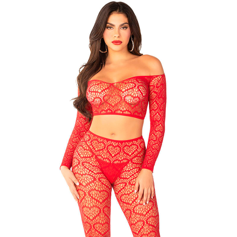 LEG AVENUE - CROP TOP + CALZE ROSSO TAGLIA UNICA – Insieme sexy della biancheria – foto 2