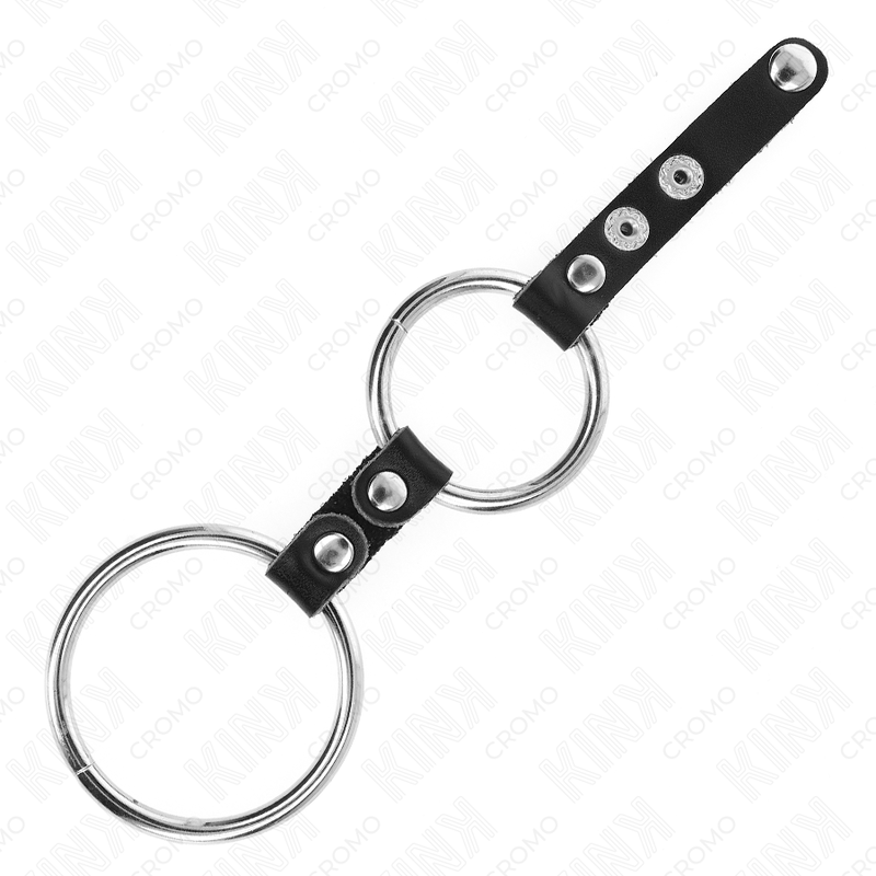 KINK - DOPPIO ANELLO PER PENE DA 3,8 CM A 5 CM COLLEGATO DA PELLE – Anelli per pene in metallo BDSM – foto 3