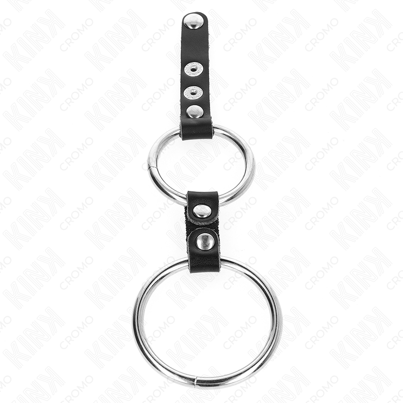 KINK - DOPPIO ANELLO PER PENE DA 3,8 CM A 5 CM COLLEGATO DA PELLE – Anelli per pene in metallo BDSM – foto 4