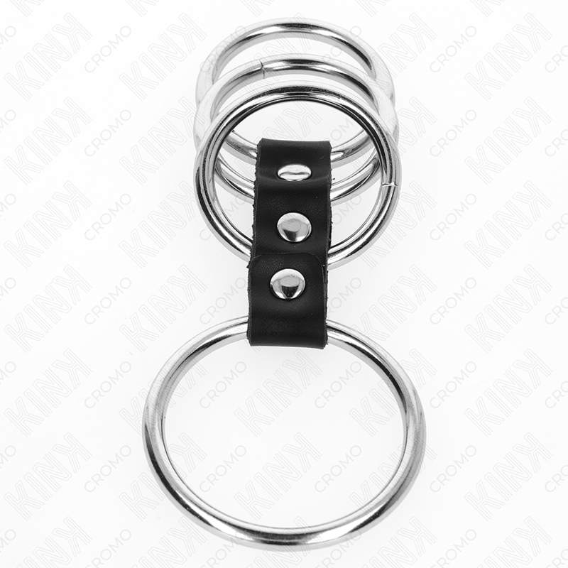 KINK - 4 ANELLI PER PENE IN METALLO DA 3,7 CM A 5 CM COLLEGATI DA PELLE – Anelli per pene in metallo BDSM – foto 3