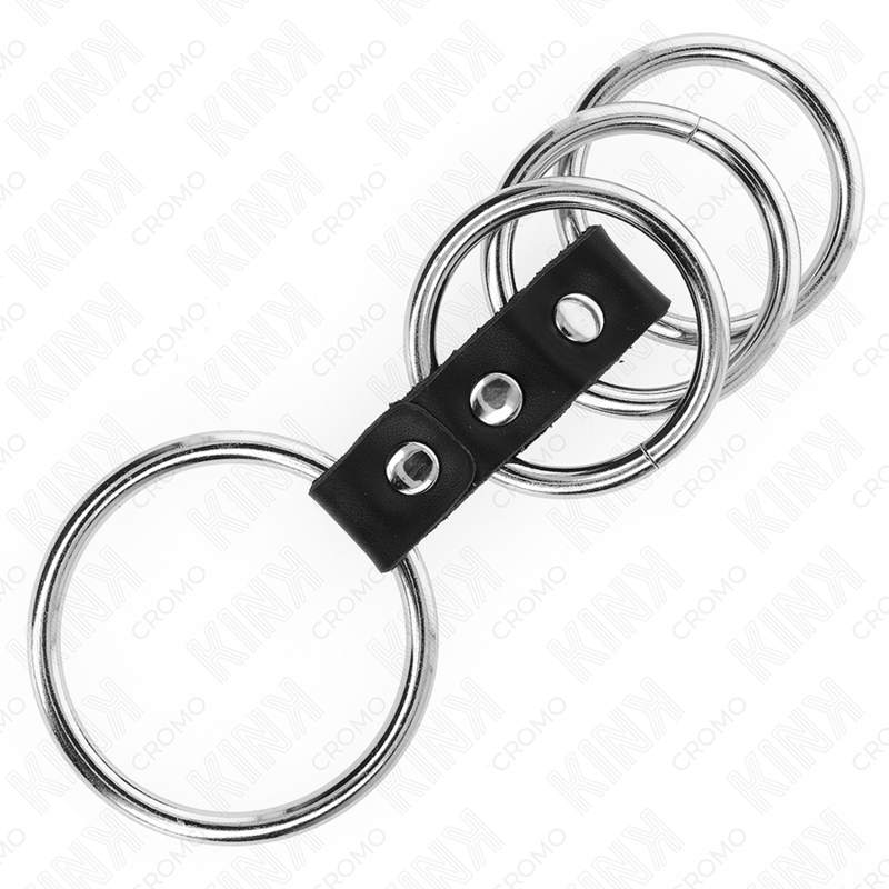 KINK - 4 ANELLI PER PENE IN METALLO DA 3,7 CM A 5 CM COLLEGATI DA PELLE – Anelli per pene in metallo BDSM – foto 4