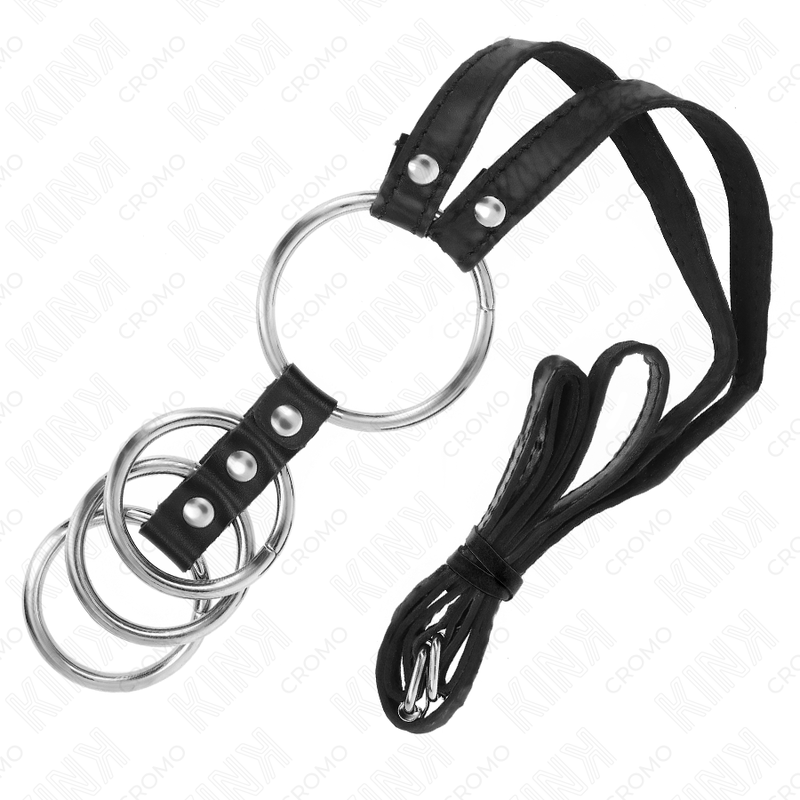 KINK - 4 ANELLI PER PENE IN METALLO COLLEGATI DA 3,8 CM A 5 CM CON CINTURA IN PELLE 112 CM – Anelli per pene in metallo BDSM – foto 5