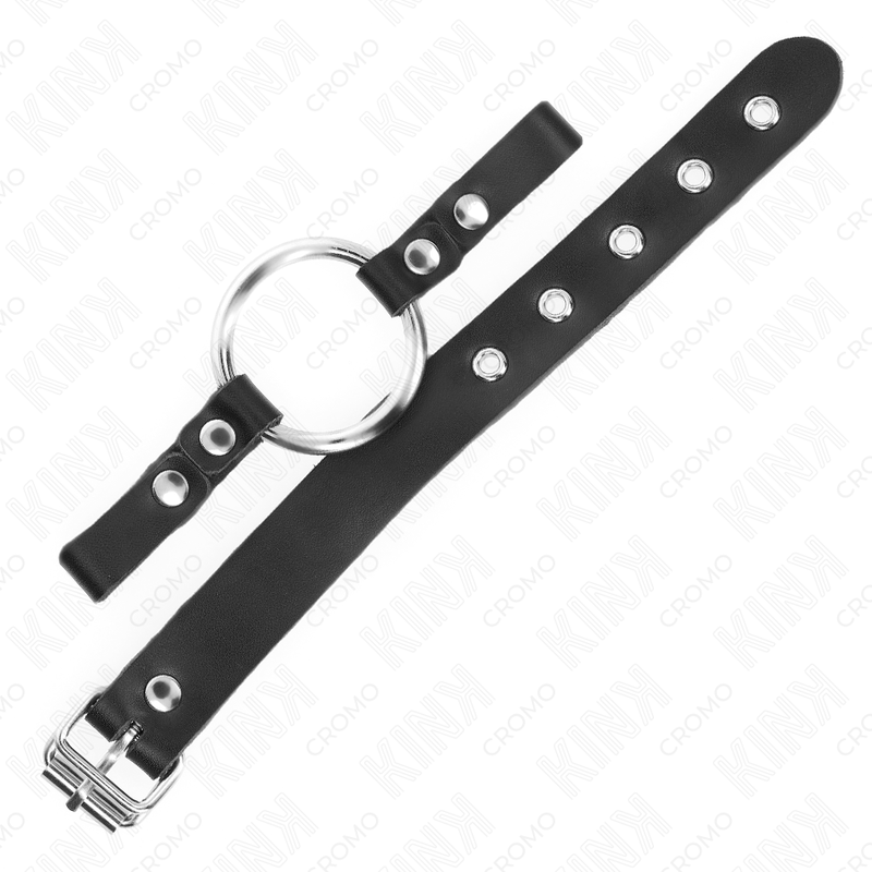 KINK - ANELLO PER PENE IN PELLE CON CHIUSURA A FIBBIA 22 X 2 CM CON ANELLO IN METALLO 4 CM – Anelli per pene in metallo BDSM