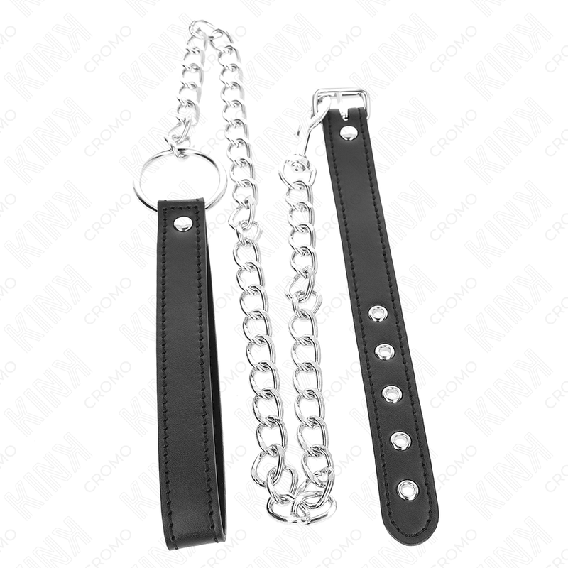 KINK - ANELLO PER PENE IN PELLE 21,5 X 2 CM CON CATENA IN METALLO DA 60 CM E CINTURINO IN PELLE – Cinghie per pene fetish – foto 3