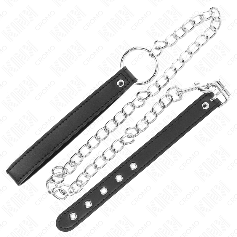 KINK - ANELLO PER PENE IN PELLE 21,5 X 2 CM CON CATENA IN METALLO DA 60 CM E CINTURINO IN PELLE – Cinghie per pene fetish – foto 4