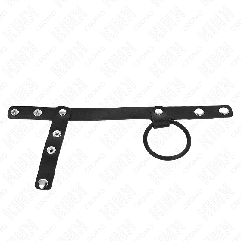 KINK - ANELLO PER PENE IN SILICONE 3,8 CM CON DIVISORE PER PALLINE E CINTURINO IN PELLE 22 X 1,5 CM – Anelli per pene in metallo BDSM – foto 3