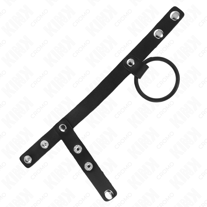 KINK - ANELLO PER PENE IN SILICONE 3,8 CM CON DIVISORE PER PALLINE E CINTURINO IN PELLE 22 X 1,5 CM – Anelli per pene in metallo BDSM – foto 4