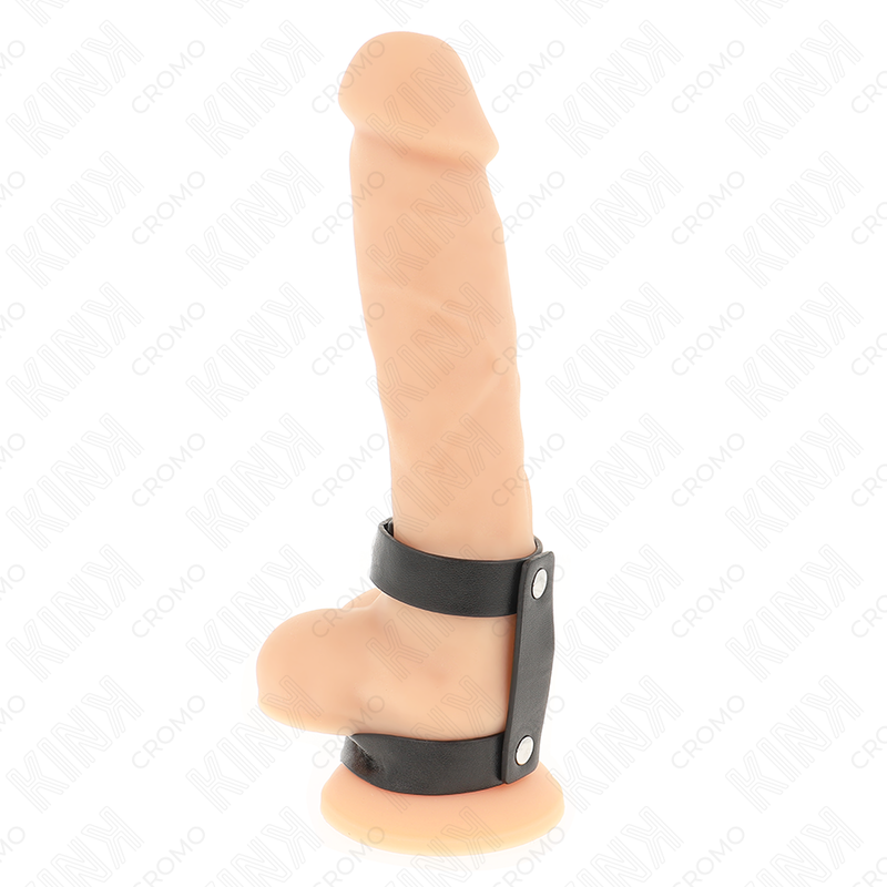 KINK - ANELLO PER PENE REGOLABILE IN PELLE DOPPIA – Anelli per pene in metallo BDSM – foto 2