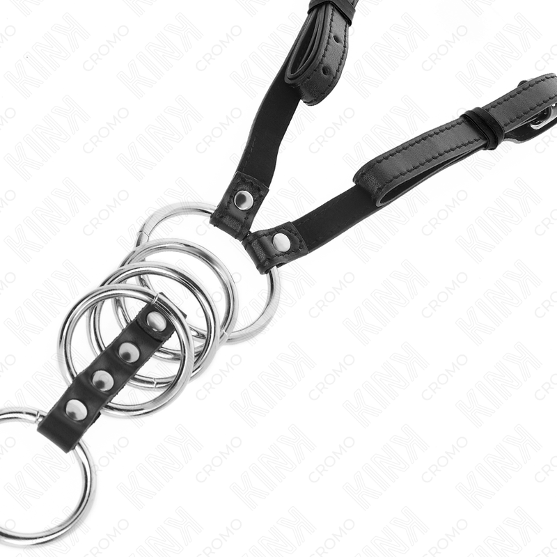 KINK - 5 ANELLI PER PENE DA 3,8 CM A 5 CM METALLO CON CINTURA IN PELLE 112 CM – Anelli per pene in metallo BDSM – foto 5