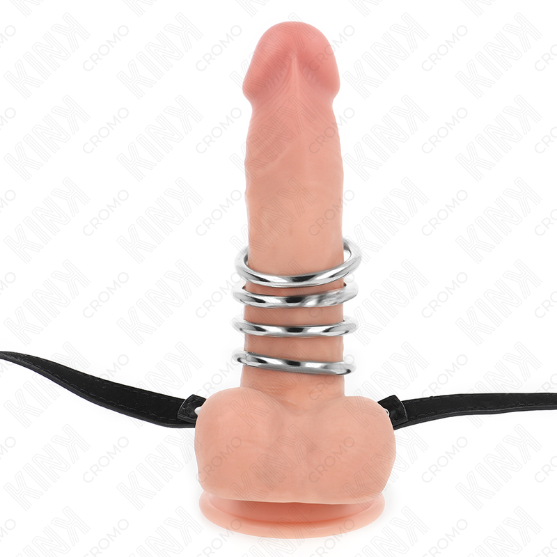 KINK - 5 ANELLI PER PENE DA 3,8 CM A 5 CM METALLO CON CINTURA IN PELLE 112 CM – Anelli per pene in metallo BDSM – foto 3
