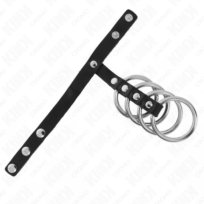KINK - 4 ANELLI PER PENE IN METALLO DA 3,8 CM COLLEGATI CON CINTURINO IN PELLE DA 22 X 1,5 CM E CHIUSURA A PRESSIONE – Anelli per pene in metallo BDSM – foto 4