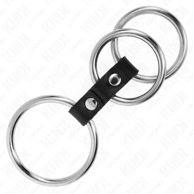 KINK - ANELLO PER PENE IN METALLO TRIPLO DA 3,7 CM A 5 CM COLLEGATO CON PELLE – Anelli per pene in metallo BDSM – foto 4