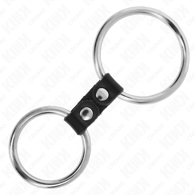 KINK - DOPPIO ANELLO PER PENE IN METALLO DA 3,7 CM A 5 CM COLLEGATO CON CINTURINO IN PELLE MODELLO 2 – Anelli per pene in metallo BDSM – foto 4