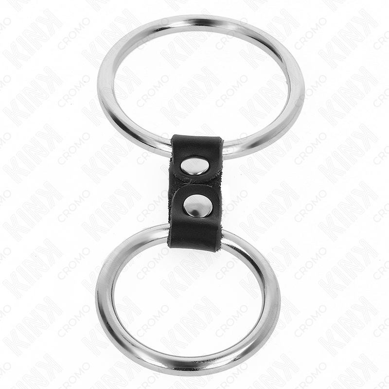 KINK - DOPPIO ANELLO PER PENE IN METALLO DA 3,7 CM A 5 CM COLLEGATO CON CINTURINO IN PELLE MODELLO 2 – Anelli per pene in metallo BDSM – foto 3