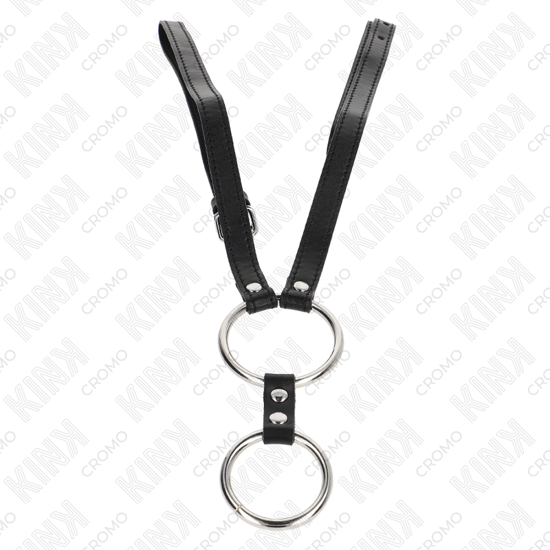 KINK - DOPPIO ANELLO PER PENE IN METALLO DA 3,8 CM A 5 CM CON CINTURA IN PELLE 112 CM – Anelli per pene in metallo BDSM – foto 3