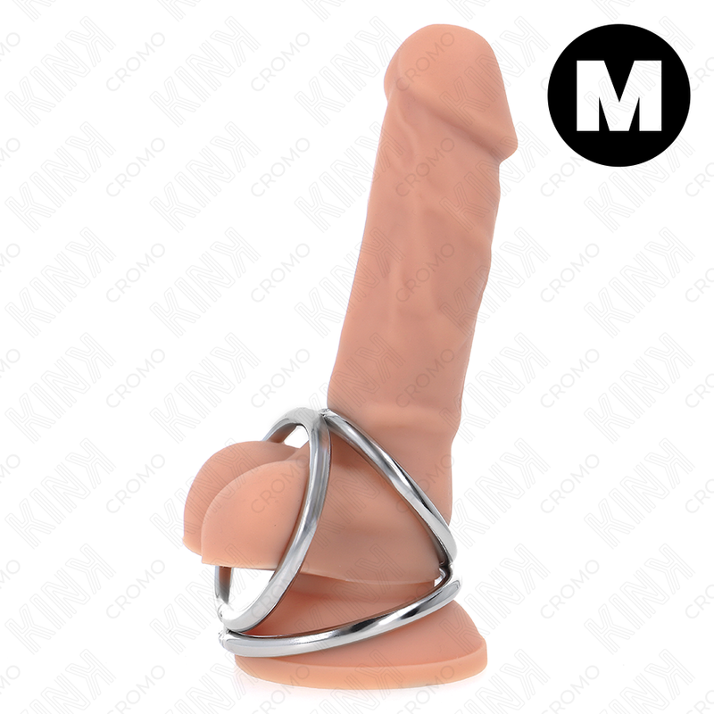 KINK - ANELLO PER PENE IN METALLO CROMATO TRIPLO DA 3,8 CM A 5 CM MODELLO 2 – Anelli per pene in metallo BDSM