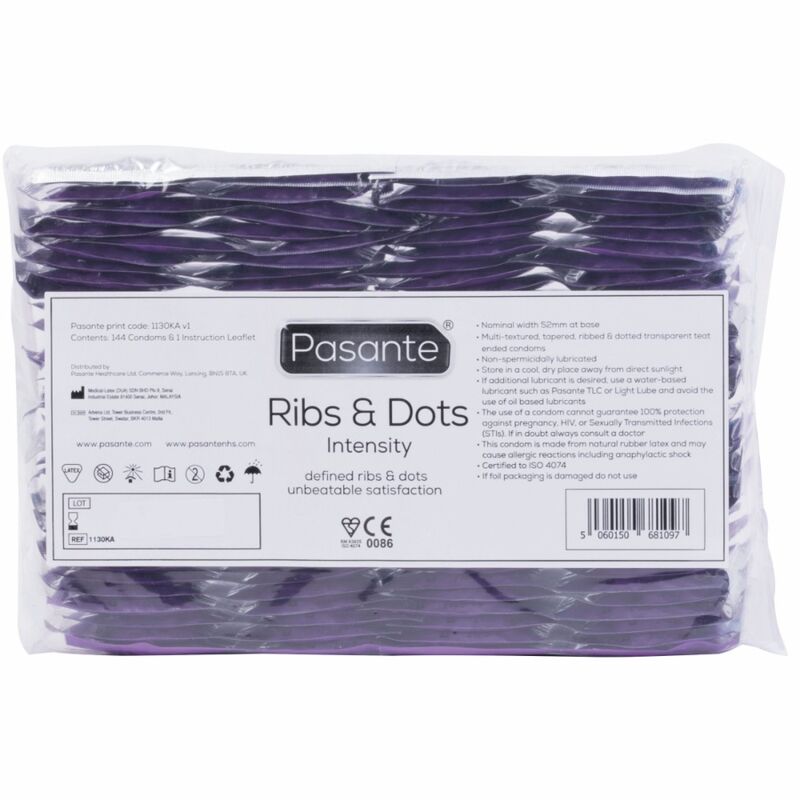 PASANTE - RIBS & DOTS INTENSITY PRESERVATIVI 144 UNITÀ – Scatole da 30 a 288