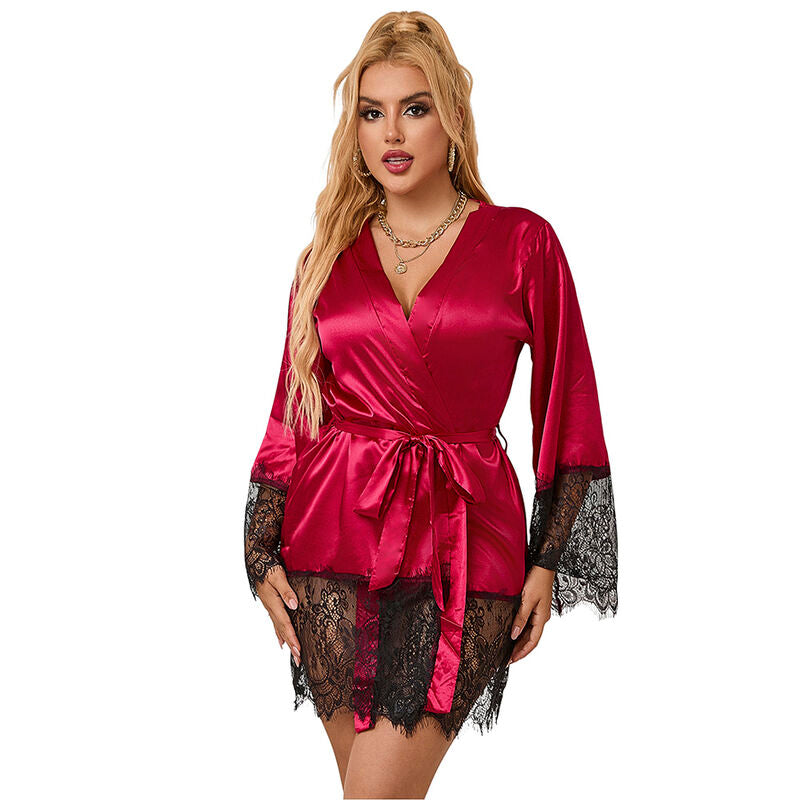 SUBBLIME - 953812 ELEGANTE PIGIAMA IN PIZZO + PERIZOMA ROSSO S/M – Insieme sexy della biancheria