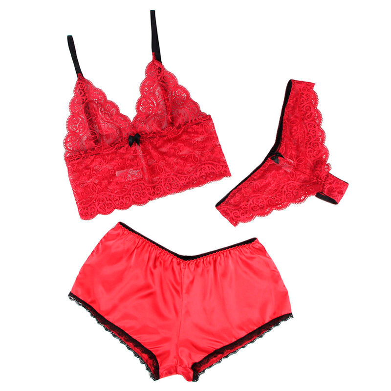 SUBBLIME - 953898 CAMICIA DA NOTTE IN SETA E PIZZO + SLIP ROSSO S/M – Insieme sexy della biancheria – foto 3