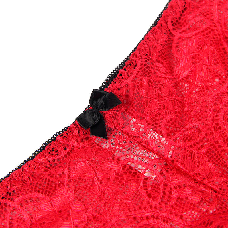 SUBBLIME - 953904 CAMICIA DA NOTTE IN SETA E PIZZO + SLIP ROSSO L/XL – Insieme sexy della biancheria – foto 11
