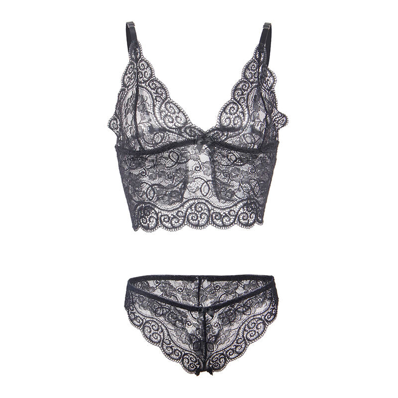 SUBBLIME - 953911 CAMICIA DA NOTTE IN SETA E PIZZO + SLIP NERO S/M – Insieme sexy della biancheria – foto 8