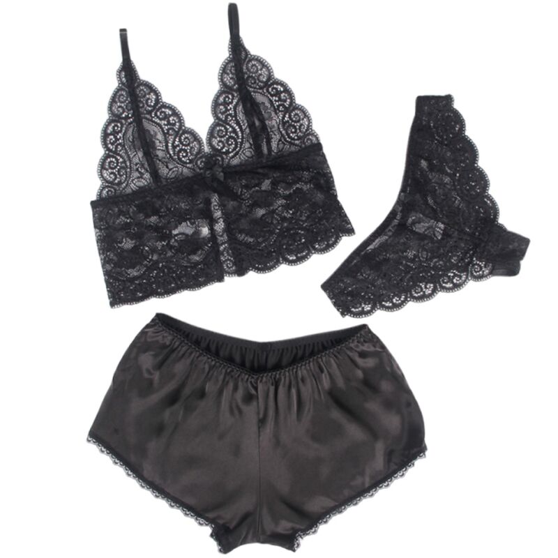 SUBBLIME - 953928 CAMICIA DA NOTTE IN SETA E PIZZO + SLIP NERO L/XL – Insieme sexy della biancheria – foto 3
