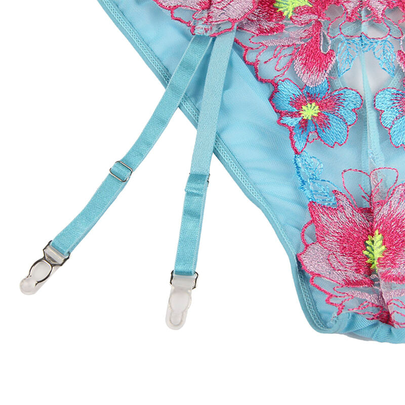 SUBBLIME - 954109 REGGISENO + SLIP CON CINTURA REGGISENO FLOREALE BLU S/M – Insieme sexy della biancheria – foto 6