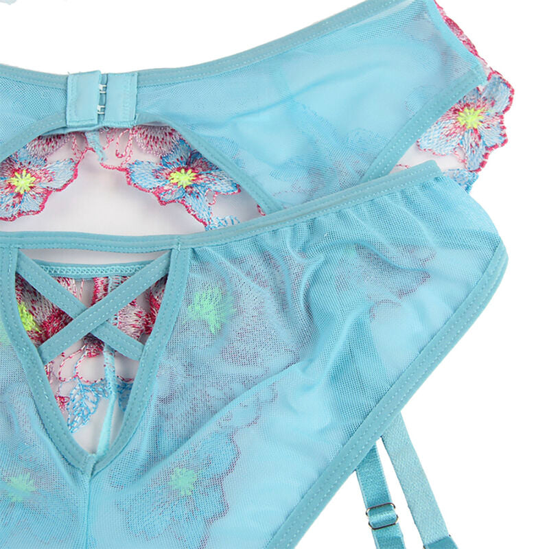 SUBBLIME - 954116 REGGISENO + SLIP CON CINTURA REGGISENO FLOREALE BLU L/XL – Insieme sexy della biancheria – foto 7