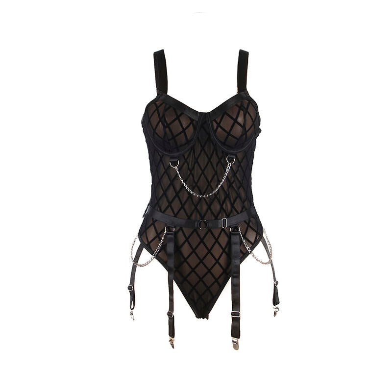 SUBBLIME - 954260 BODY CON CATENE + CINTURA REGGICALZE NERO S/M – Insieme sexy della biancheria – foto 5