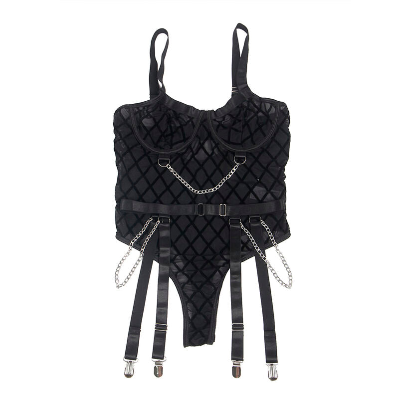 SUBBLIME - 954260 BODY CON CATENE + CINTURA REGGICALZE NERO S/M – Insieme sexy della biancheria – foto 7