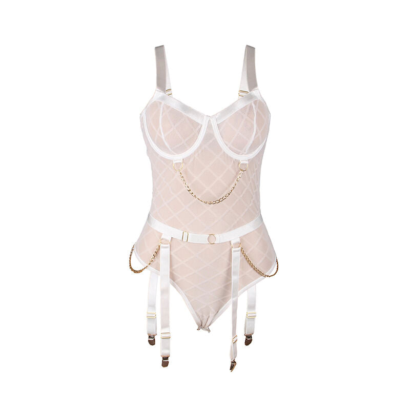 SUBBLIME - 954284 BODY CON CATENE + CINTURA GIACCHE BIANCO S/M – Insieme sexy della biancheria – foto 5