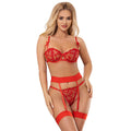 SUBBLIME - 954321 REGGISENO + PERIZOMA + CINTURA CON STAMPA A CUORE ROSSO S/M – Insieme sexy della biancheria
