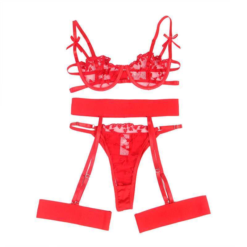 SUBBLIME - 954321 REGGISENO + PERIZOMA + CINTURA CON STAMPA A CUORE ROSSO S/M – Insieme sexy della biancheria – foto 5
