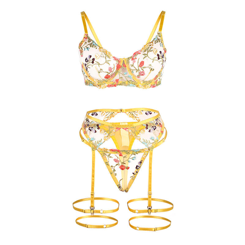 SUBBLIME - 954345 REGGISENO + PERIZOMA + CINTURA REGGISENO FLOREALE GIALLO S/M – Insieme sexy della biancheria – foto 6
