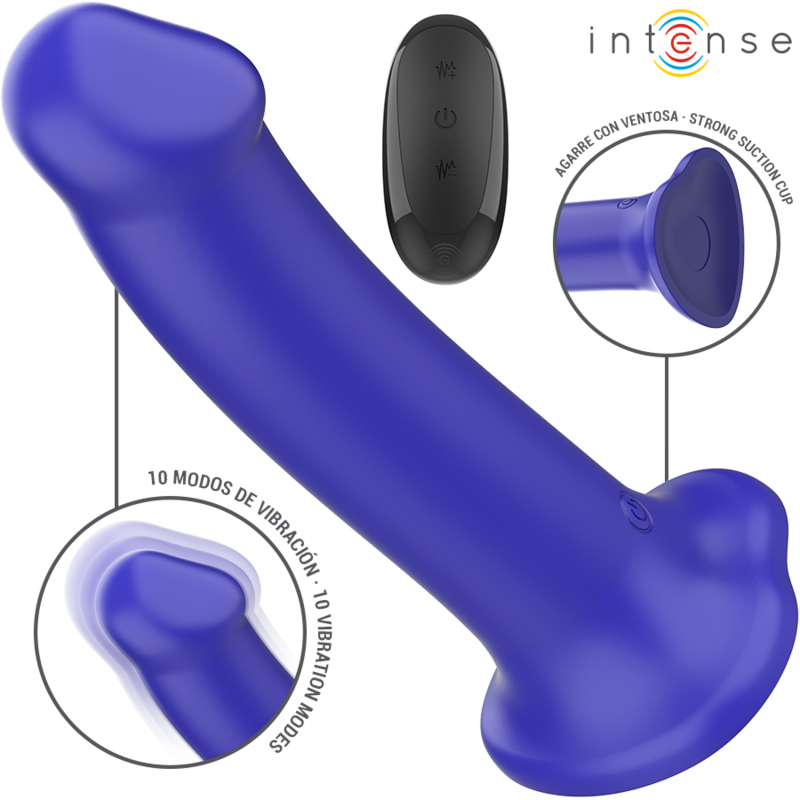 INTENSE - VIBRATORE VICTORIA CON VENTOSA 10 VIBRAZIONI BLU SCURO TELECOMANDO – Telecomando