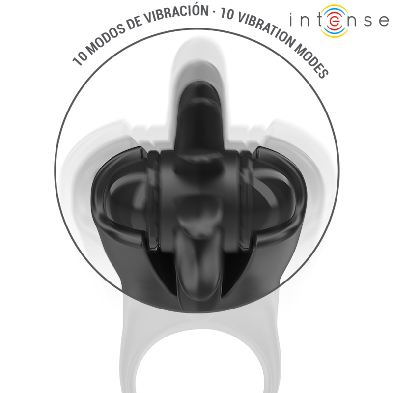 INTENSE - MABEL ANELLO VIBRANTE 10 VIBRAZIONI CON STIMOLATORE CLITORIDEO NERO – Cockring con vibrazione – foto 4