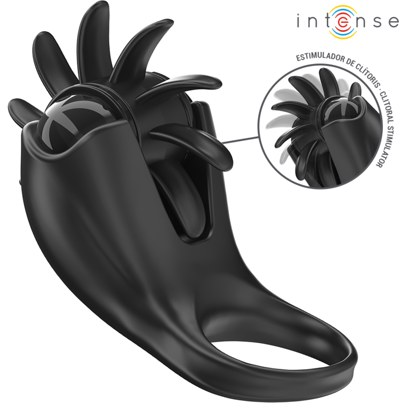 INTENSE - MABEL ANELLO VIBRANTE 10 VIBRAZIONI CON STIMOLATORE CLITORIDEO NERO – Cockring con vibrazione