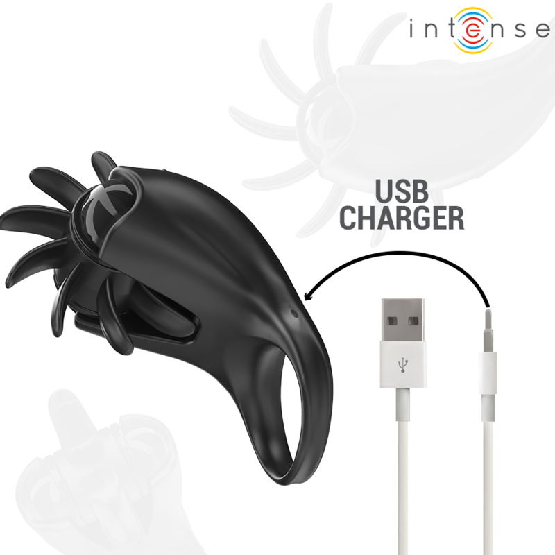 INTENSE - MABEL ANELLO VIBRANTE 10 VIBRAZIONI CON STIMOLATORE CLITORIDEO NERO – Cockring con vibrazione – foto 6