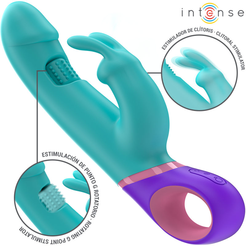 INTENSE - MONICA VIBRATORE RABBIT CON STIMOLATORE G-SPOT ROTANTE BLU – Vibratori a punto G