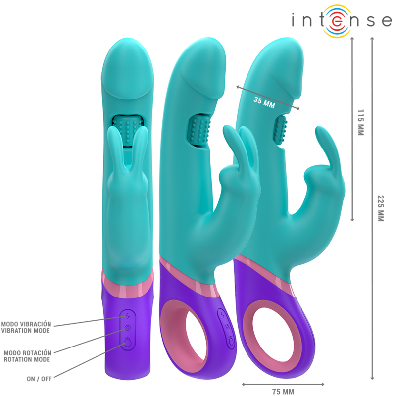 INTENSE - MONICA VIBRATORE RABBIT CON STIMOLATORE G-SPOT ROTANTE BLU – Vibratori a punto G – foto 2