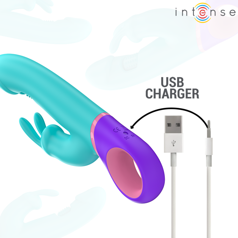 INTENSE - MONICA VIBRATORE RABBIT CON STIMOLATORE G-SPOT ROTANTE BLU – Vibratori a punto G – foto 6