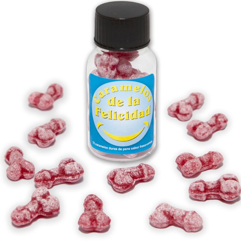 DIABLO PICANTE - BARATTOLO DA 12 CARAMELLE A FORMA DI PENE ALLA FRAGOLA/CILIEGIA – Giochi di addio singoli