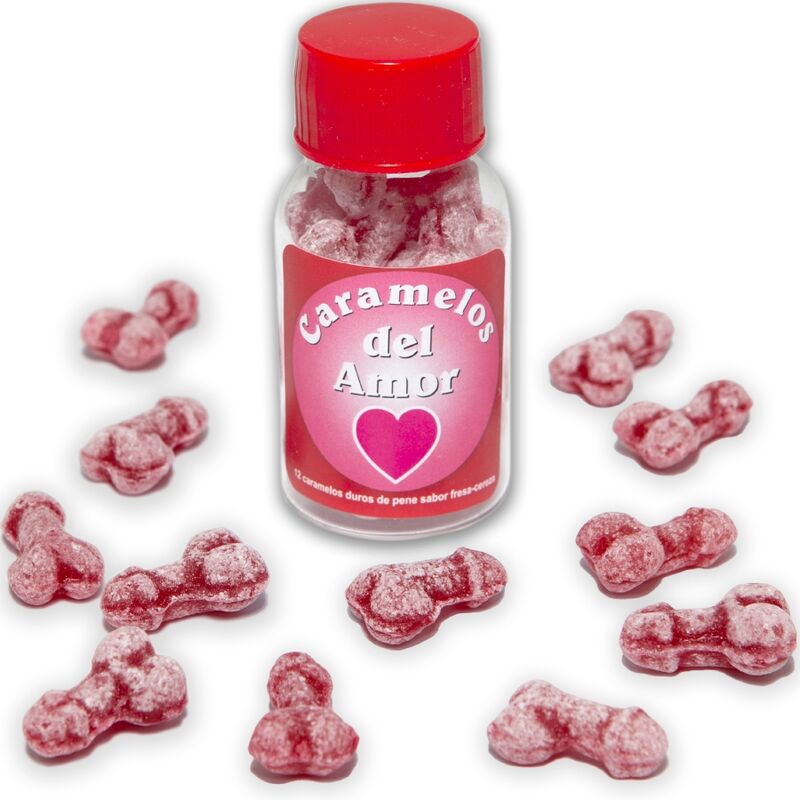 DIABLO PICANTE - 12 CARAMELLE DAMORE A FORMA DI PENE FRAGOLA/CILIEGIA – Giochi di addio singoli